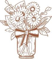 A bouquet of flowers in a vase with a ribbon vector