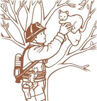 Firefighter with cat in tree vector