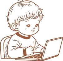 Vintage Close up on child using smart laptop vector