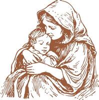 Textured Mother and Child Experiencing Homelessness vector
