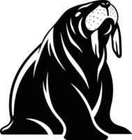 Majestic Walrus Silhouetted Against a White Background. vector