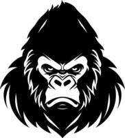 Powerful Gorilla Head Silhouette Portrait Black And White. vector