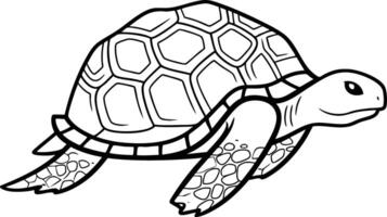 A Turtle Swims Through The Deep Blue Ocean. vector
