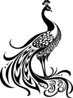 Elegant Peacock Silhouette With Intricate Design. vector
