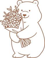 An icon of a mother bear with a bouquet of flowers. 2 vector