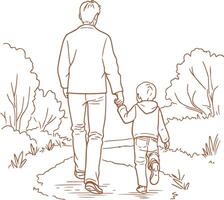 A man and his son walking down a path vector