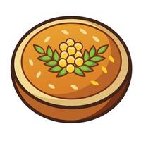 A round pie with leaves on top vector