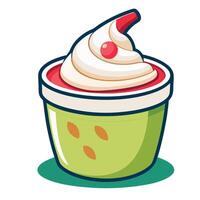 An ice cream cup with whipped cream and cherry on top vector