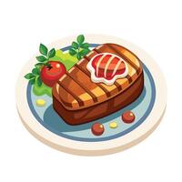 Steak with tomato and lettuce on a plate vector