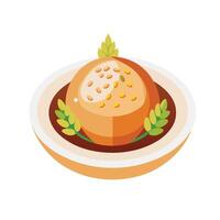 A bowl of food with a green leaf on top vector