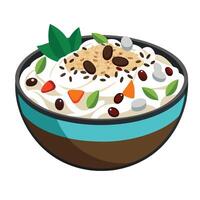 A bowl of rice with beans, nuts and fruit vector