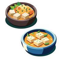 Two bowls of food with tofu and vegetables vector