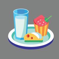 A plate with a drink and a piece of cake vector