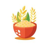 Rice bowl with wheat and leaves on a white background vector