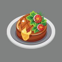 Steak with cheese and tomatoes on a plate vector