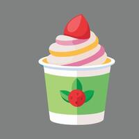 An illustration of a cup of ice cream with a strawberry on top vector