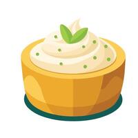 A bowl of cream with green leaves on top vector
