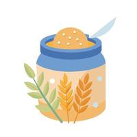 A jar of peanut butter with wheat and leaves vector