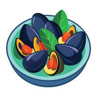 An illustration of a bowl of mussels vector