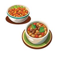 Two bowls of beans and beans in a bowl vector