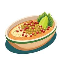 A bowl of food with green vegetables and a leaf vector