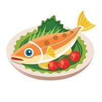 Fish with vegetables on a plate vector