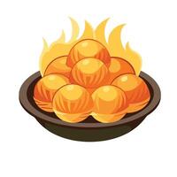 Fried chicken in a bowl with fire on top vector