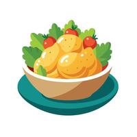 A bowl of food with tomatoes and lettuce vector