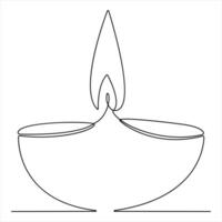 Continuous candle light one line art drawing isolated on white minimalist style vector