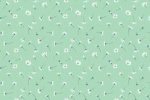Pastel mint green seamless pattern with scattered randomly tiny flowers and small buds. Abstract artistic wild floral print. hand drawing sketch. Design for fashion, fabric, textiles vector
