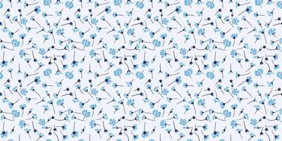 Tiny blue flowers and small buds seamless pattern. Abstract artistic floral print on a light background. hand drawing sketch. Design for fashion, fabric, wallpaper, textiles, vector
