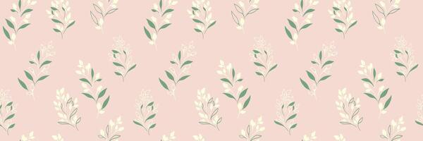 Plain seamless pattern with shapes tiny branches leaves, buds with drops. Plain creative floral print. hand drawn sketch. Nature ornament for designs vector