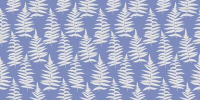 Pastel blue pattern with abstract artistic branches leaves fern. Garden leaf seamless print. hand drawing. Template for designs, fashion, textile, fabric, vector