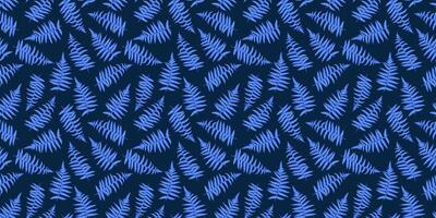 Simple pattern with abstract artistic branches leaves. hand drawing. Blue leaf fern seamless print on a dark background. Template for designs, textile, fabric, wallpaper, label vector