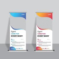Roll up banner stand template design, blue banner layout, advertisement, pull up, polygon background, vector