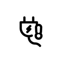 Line icon of electric plug with exclamation mark and lightning bolt symbol, concept of needs charging or low battery warning. for device notification graphics that indicate low power status vector
