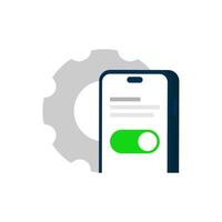 illustration a smartphone, gear, and toggle button, symbolizing app permission settings or activation of app permissions. for depicting mobile app permission, privacy settings, and user access control vector