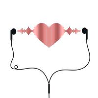 Sound wave heart shape in earphones. Music emblem isolated on white background. Music equalizer vector