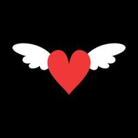 Flying red heart with white wings on black background vector