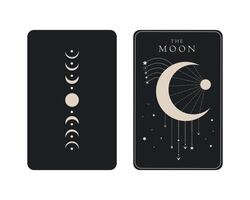 Tarot card of Major Arcana the Moon. Tarot card in front and reverse side. Tarot symbolism. Mystery, astrology, esoteric vector