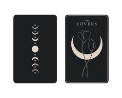 Tarot card of Major Arcana the Lovers. Tarot card in front and reverse side. Tarot symbolism. Mystery, astrology, esoteric vector