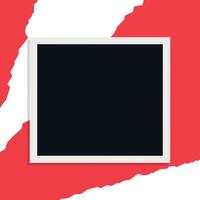 Photographic print with red cut and torn paper. Blank photo frame vector