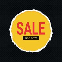 Sale poster in pop art style decorated with cut and torn paper and polka dot. Black and yellow retro design template vector