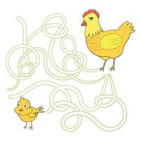 Labyrinth maze find a way chicken hen kids layout for game doodle hand drawn cartoon illustration vector