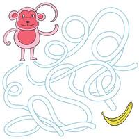 Labyrinth maze find a way monkey kids layout for game doodle hand drawn cartoon illustration vector