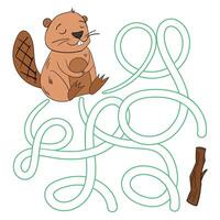 Labyrinth maze find a way beaver kids layout for game cartoon doodle hand drawn illustration vector