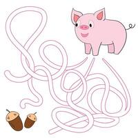 Labyrinth maze find a way pig kids layout for game cartoon hand drawn doodle illustration vector
