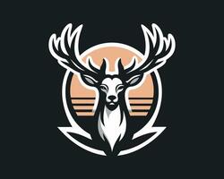 A deer head logo with a sun in the background vector