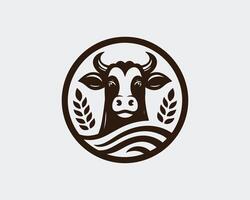 A cow head logo with a wave and wheat vector