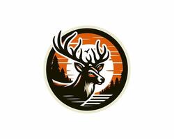 A deer head in a circle with a forest background vector